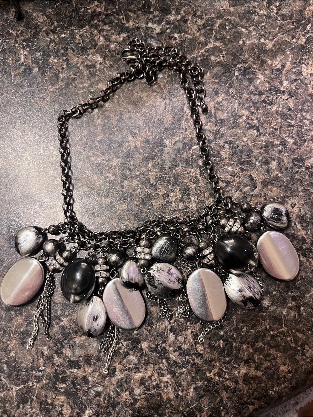 Fashion Statement Black and Gray Beaded Bib Necklace